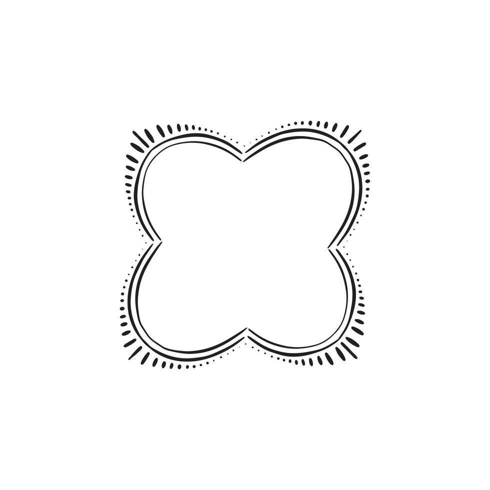 A floral decorative border with petals in a symmetrical flower shape. Black line drawing. vector