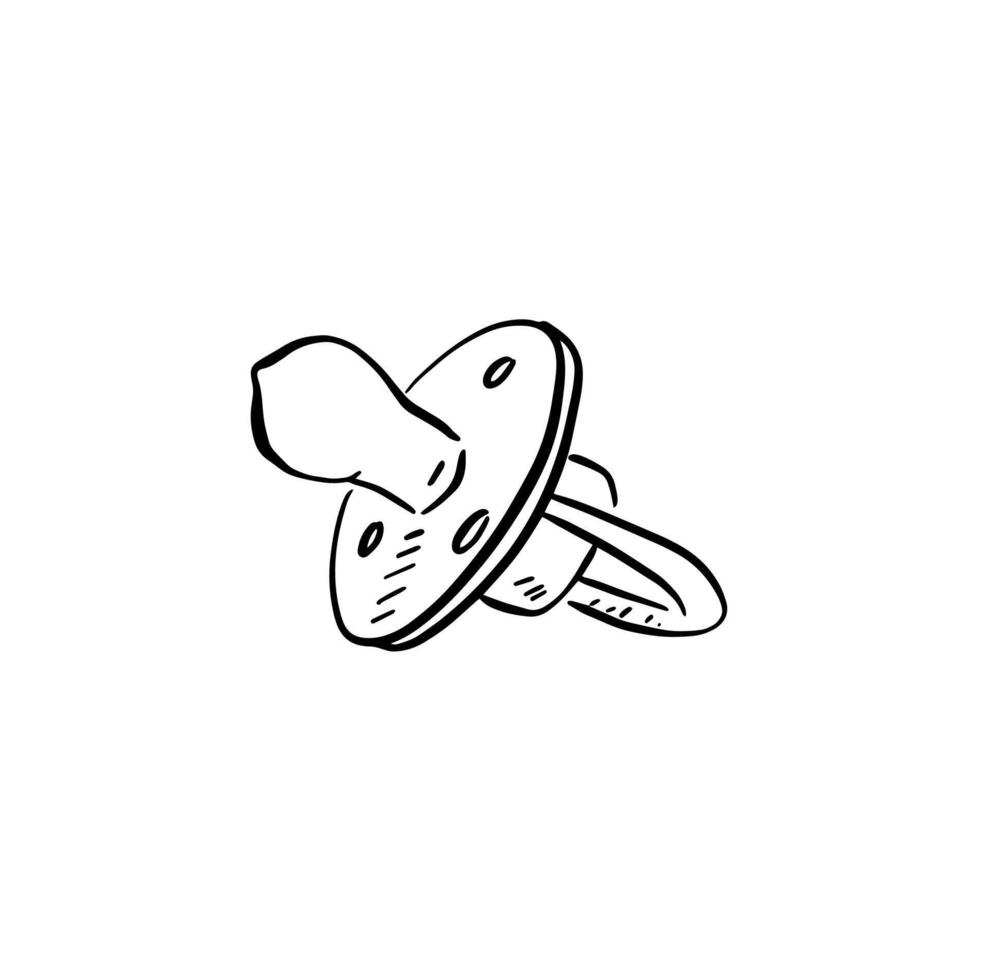 A childs dummy hand drawn in black and white. Pacifier. vector