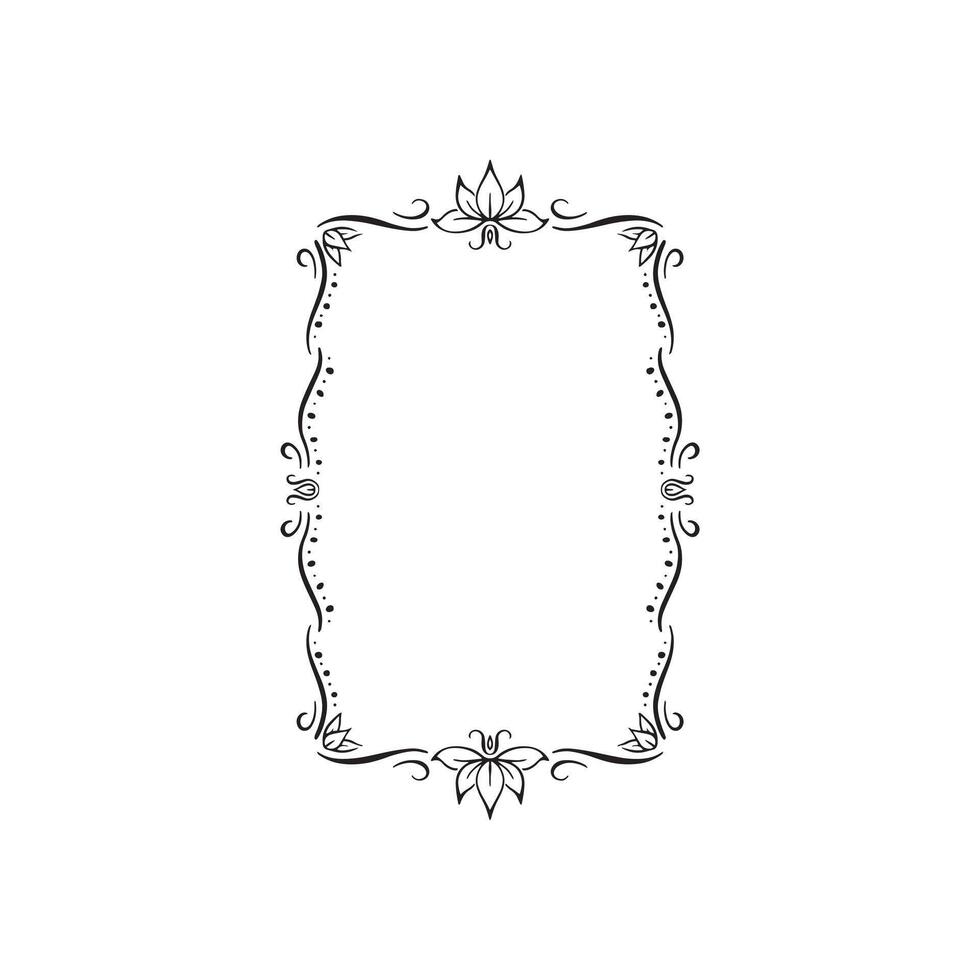 A whimsical wild yoga themed border with beautiful lotus flower hand drawn in black and white. vector