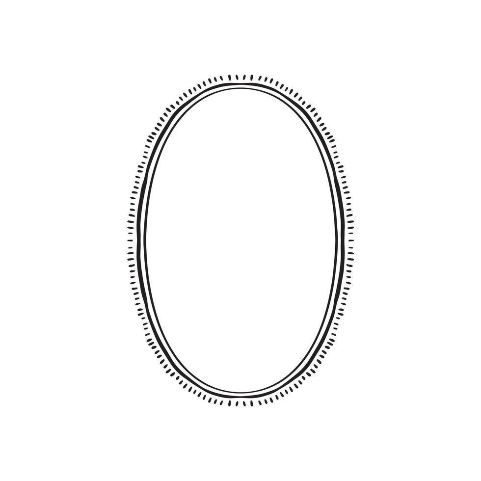 A modern oval sketched border with rustic line and dashes. Hand drawn in black. vector
