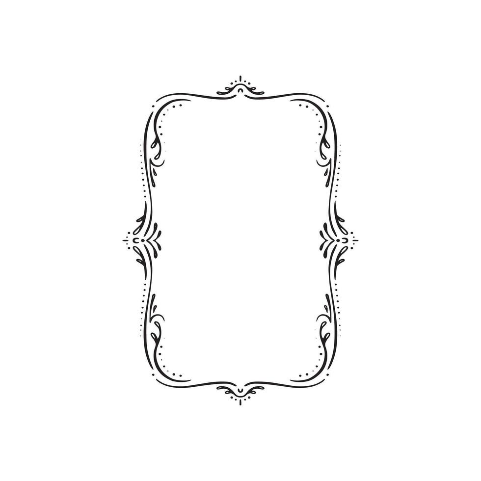 Whimsical edge border in French style. Black and white drawing. Hand drawn illustration. vector