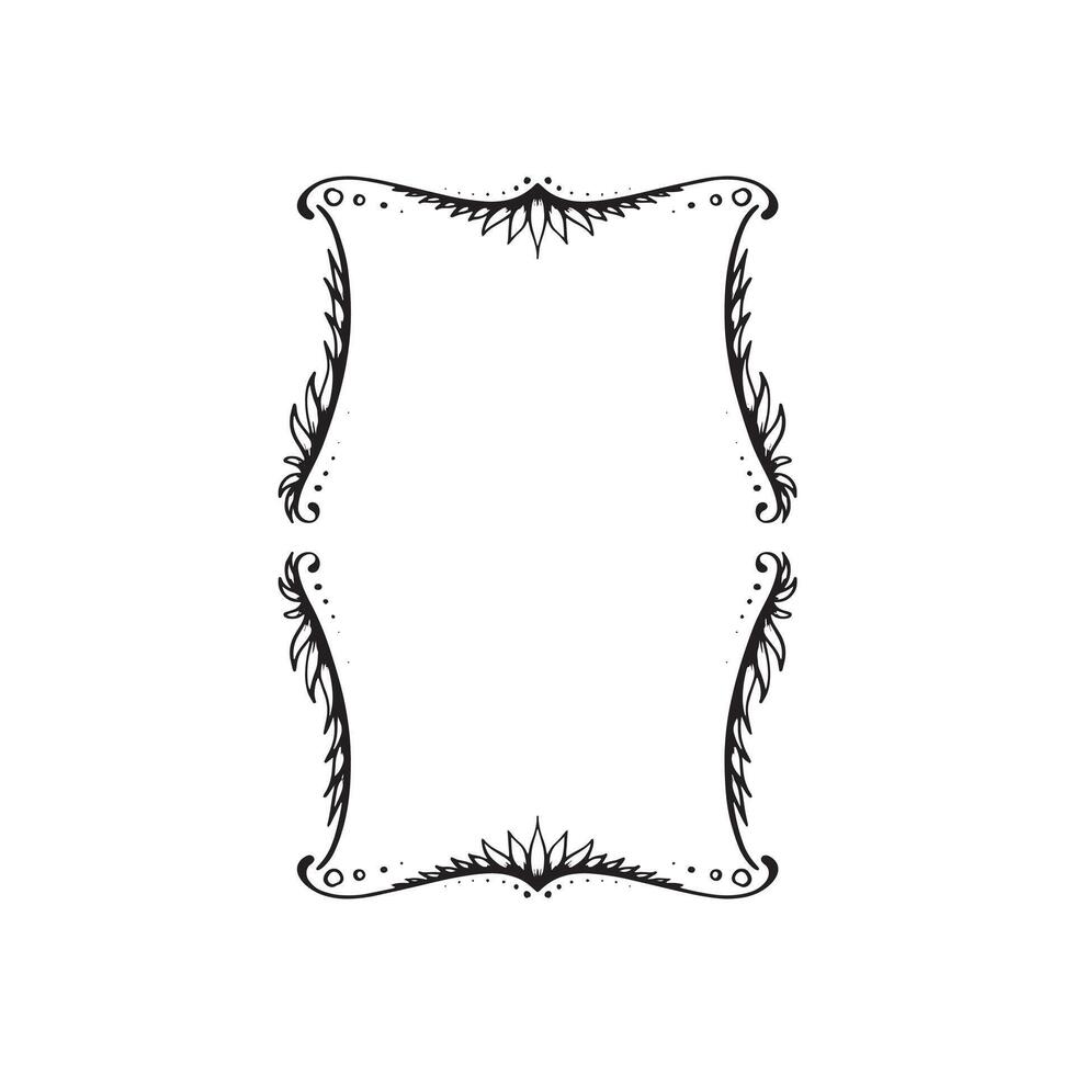 A whimsical border featuring leaves and feather effect. Black hand drawn illustration. Pagan, wicca, witch themes. vector