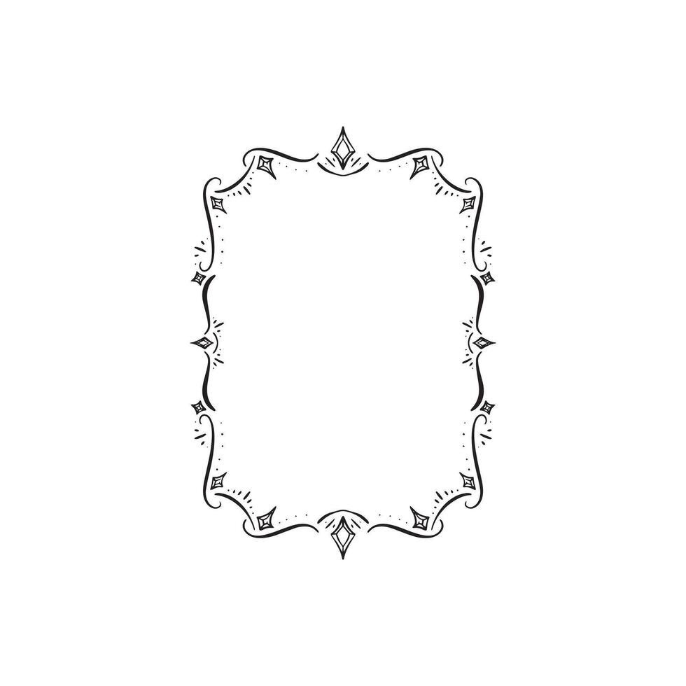 Decorative edge border with diamonds and gem stones in a wild style. Black and white drawing. Hand drawn illustration. vector