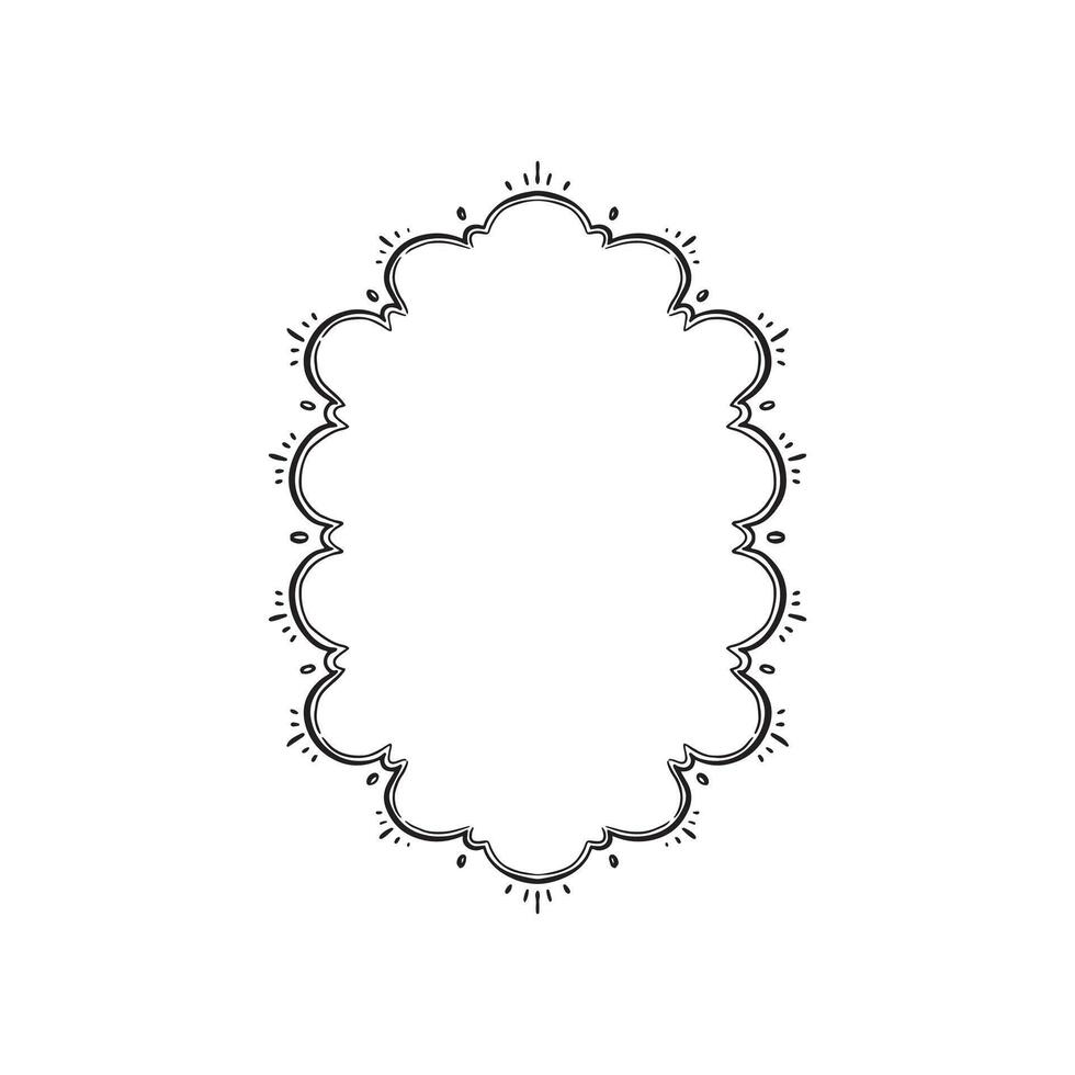 A scalloped floral edge border for invitations or signage. Hand drawn in sketchy style with dashes and decorative elements. vector