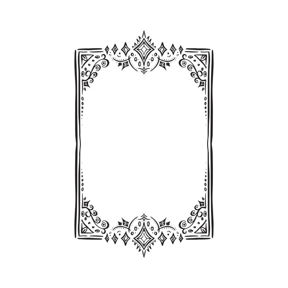 A decorative border or edge featuring diamonds, swirls, lines and rustic shapes. Hand drawn in black. A whimsical style imitating a crown, angelic and regal. vector