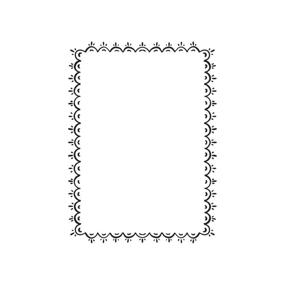 A rectangular edge border edge with scallop and dashes. Hand drawn in black. vector