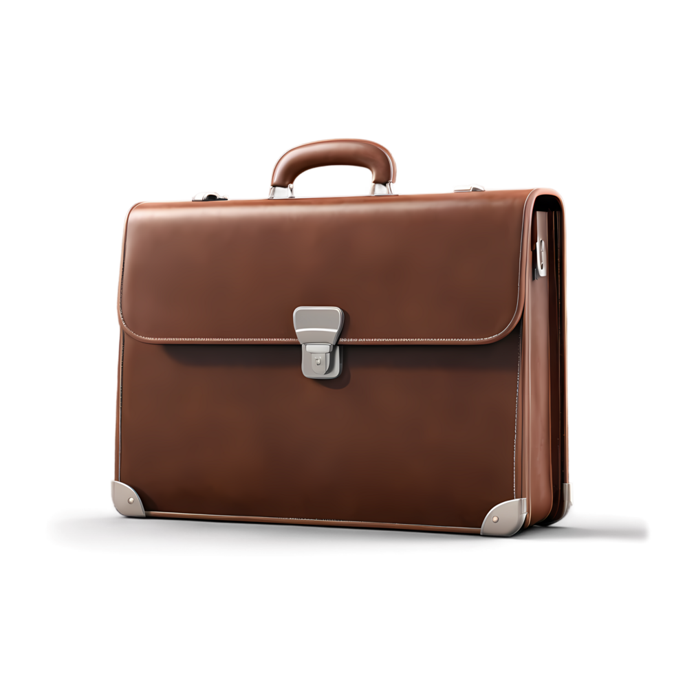 Classic brown leather briefcase for business professionals and travel accessories isolated object design on transparent background png