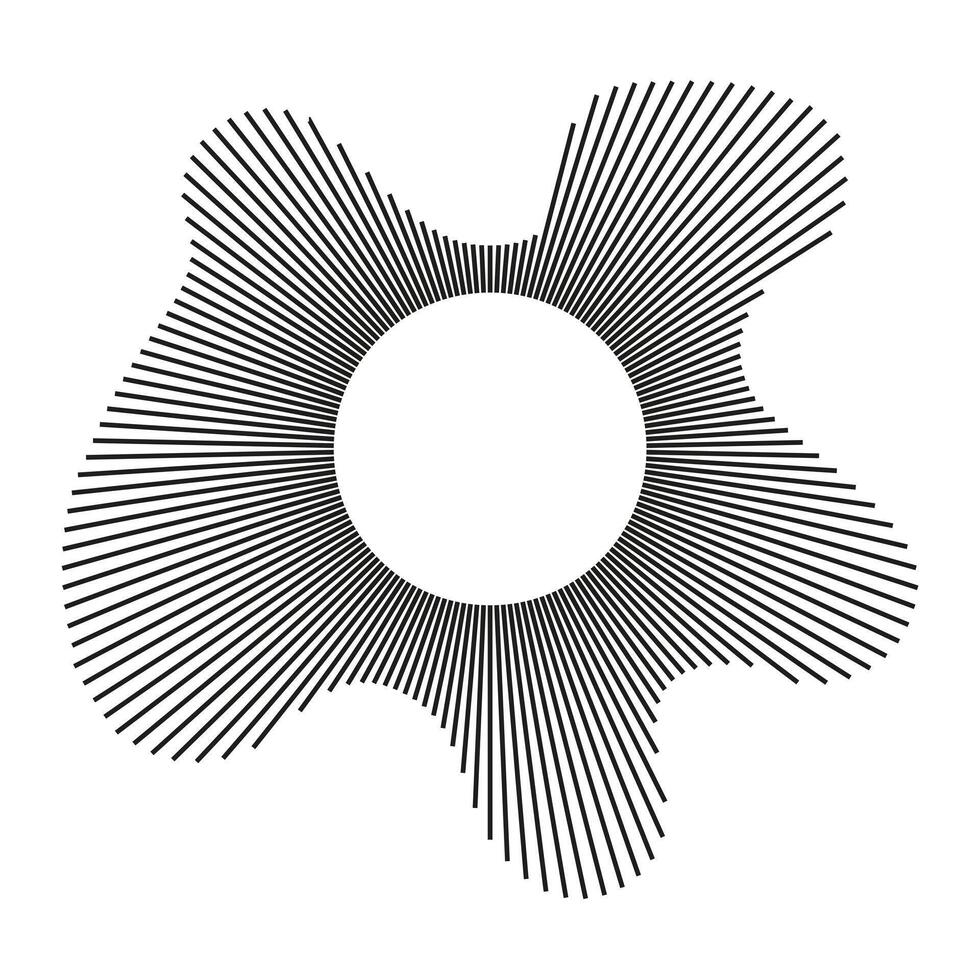Circular wave. Sound ring lines pattern. Radial frame. Wavy frame. Radial ray. Black wavy design mockup. Equalizer logo radial spectrum. Voice flat symbol. Depicting audio music simple icon. vector