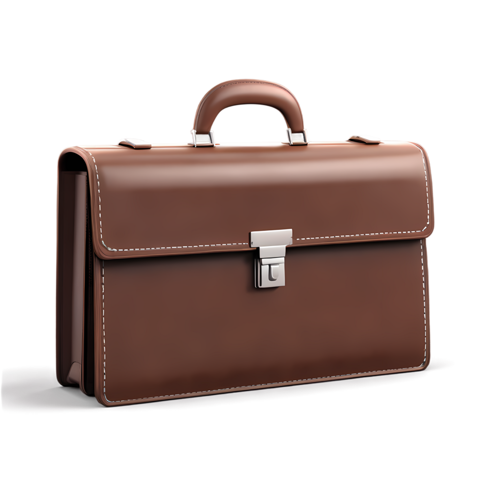 Elegant brown leather briefcase business accessory for professionals and executives style and fashion on transparent background png