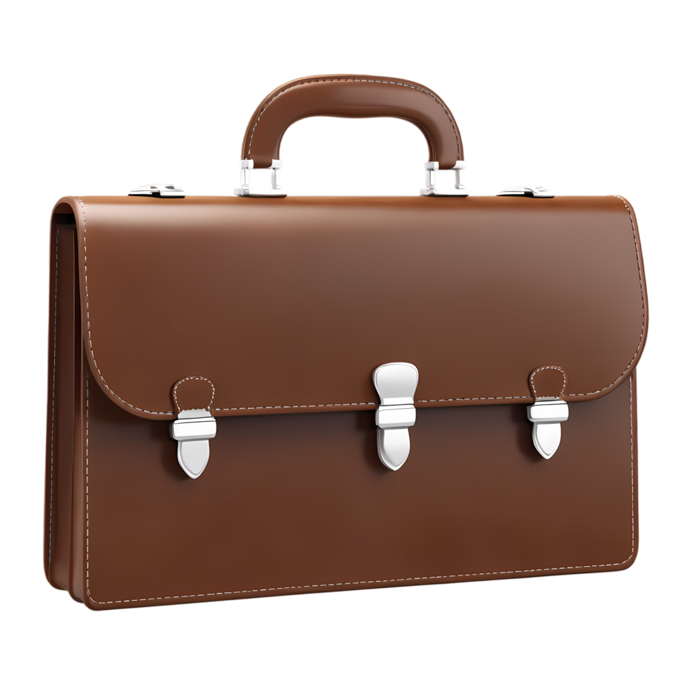 Classic brown leather briefcase for professional use business accessory luxury bag work essential style on transparent background png