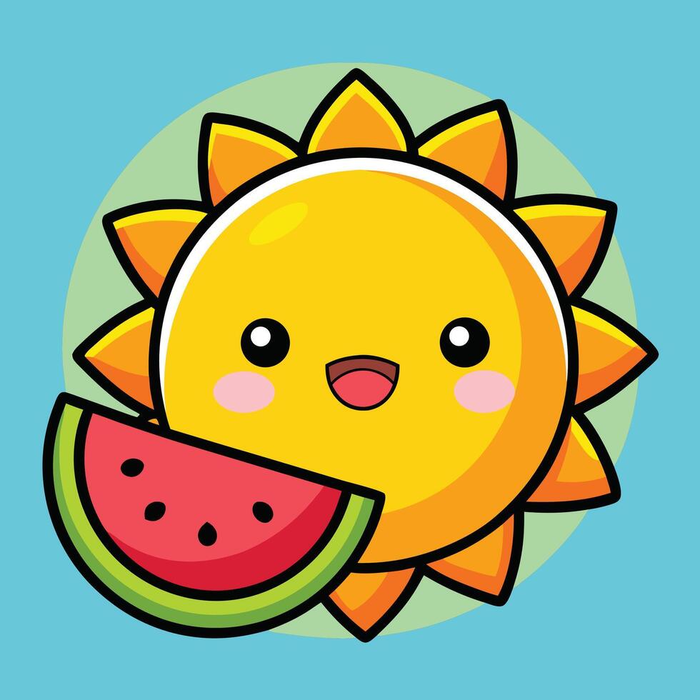 a cartoon sun with a slice of watermelon vector