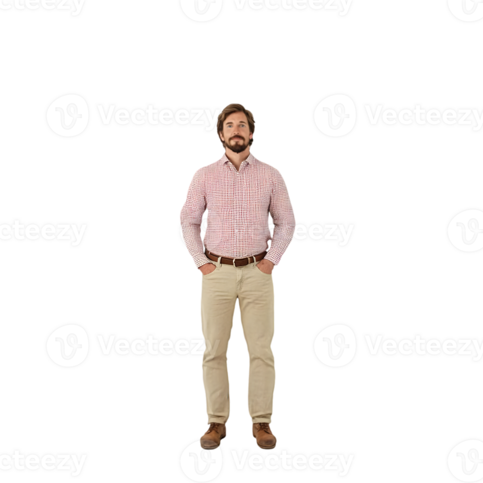 A man in a pink shirt and khaki pants png
