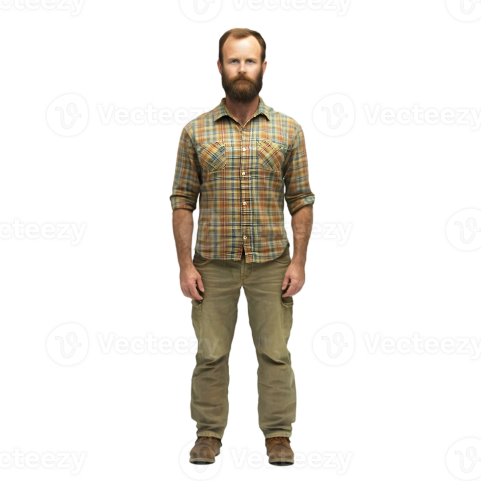 A man in a plaid shirt and khaki pants png