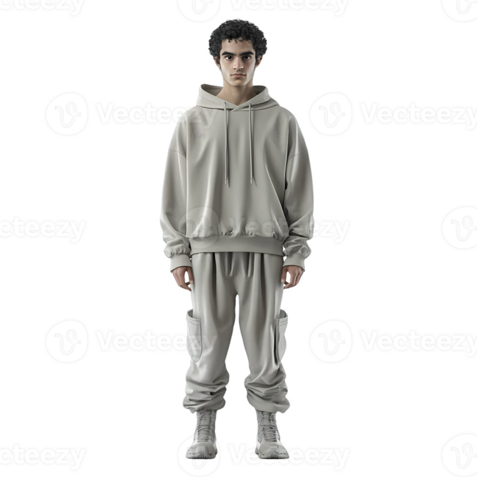 A man in a grey sweatshirt and pants png