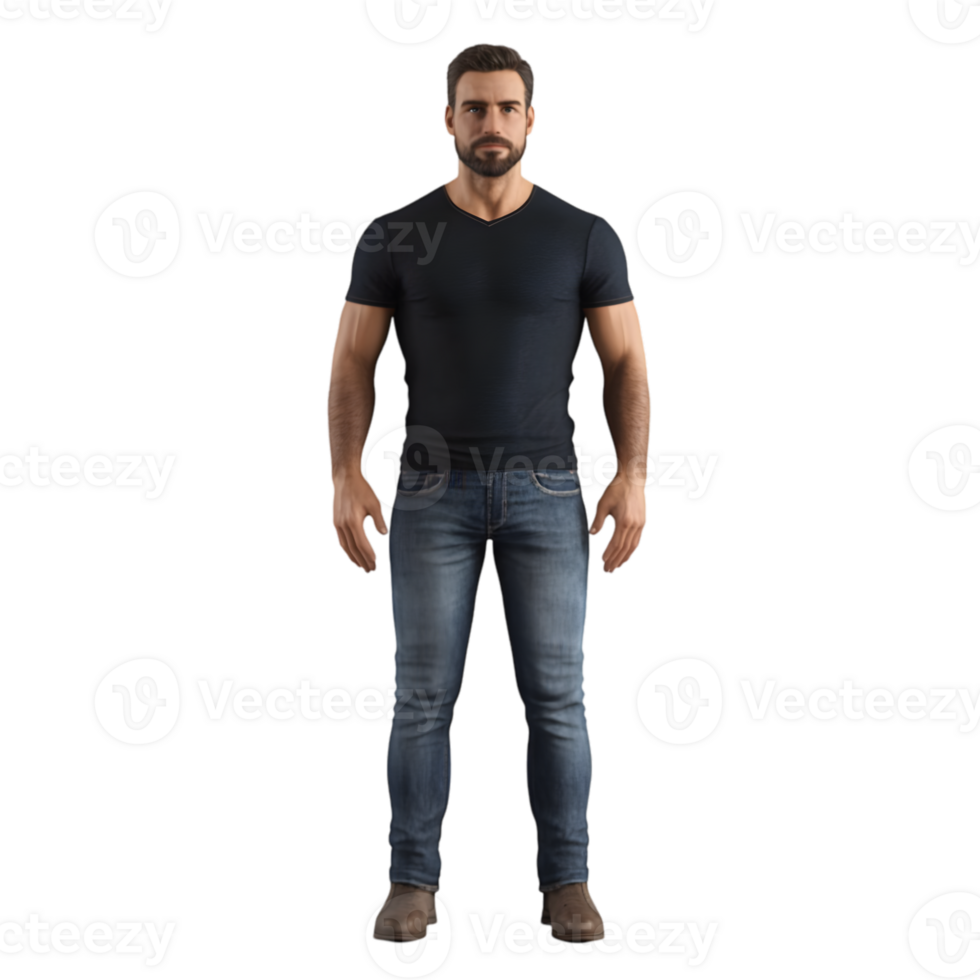 A man in jeans and a black t - shirt png