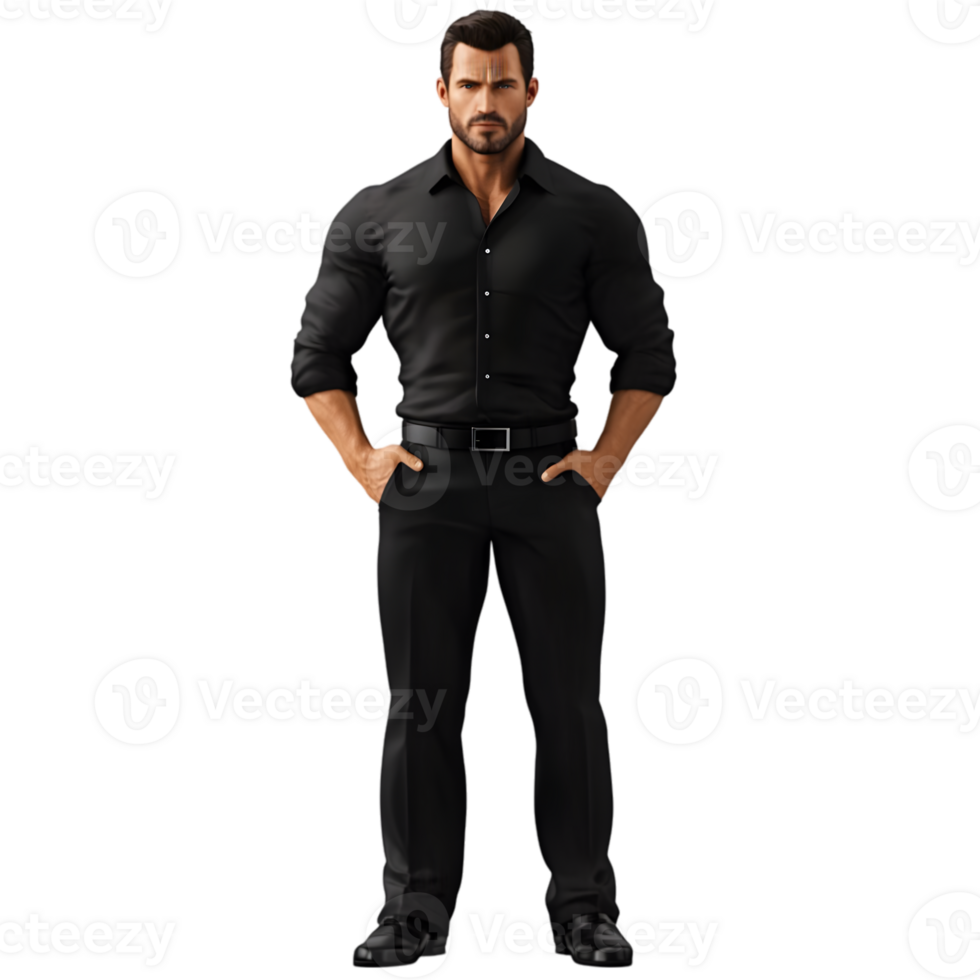 A man in a black shirt and pants png