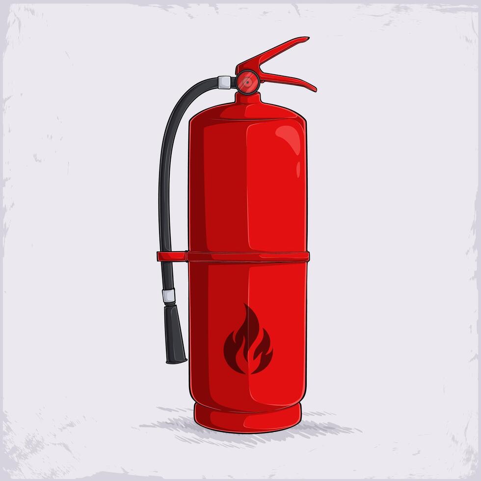 Hand drawn red fire extinguisher, handheld active fire protection gear for emergencies and small fire control vector