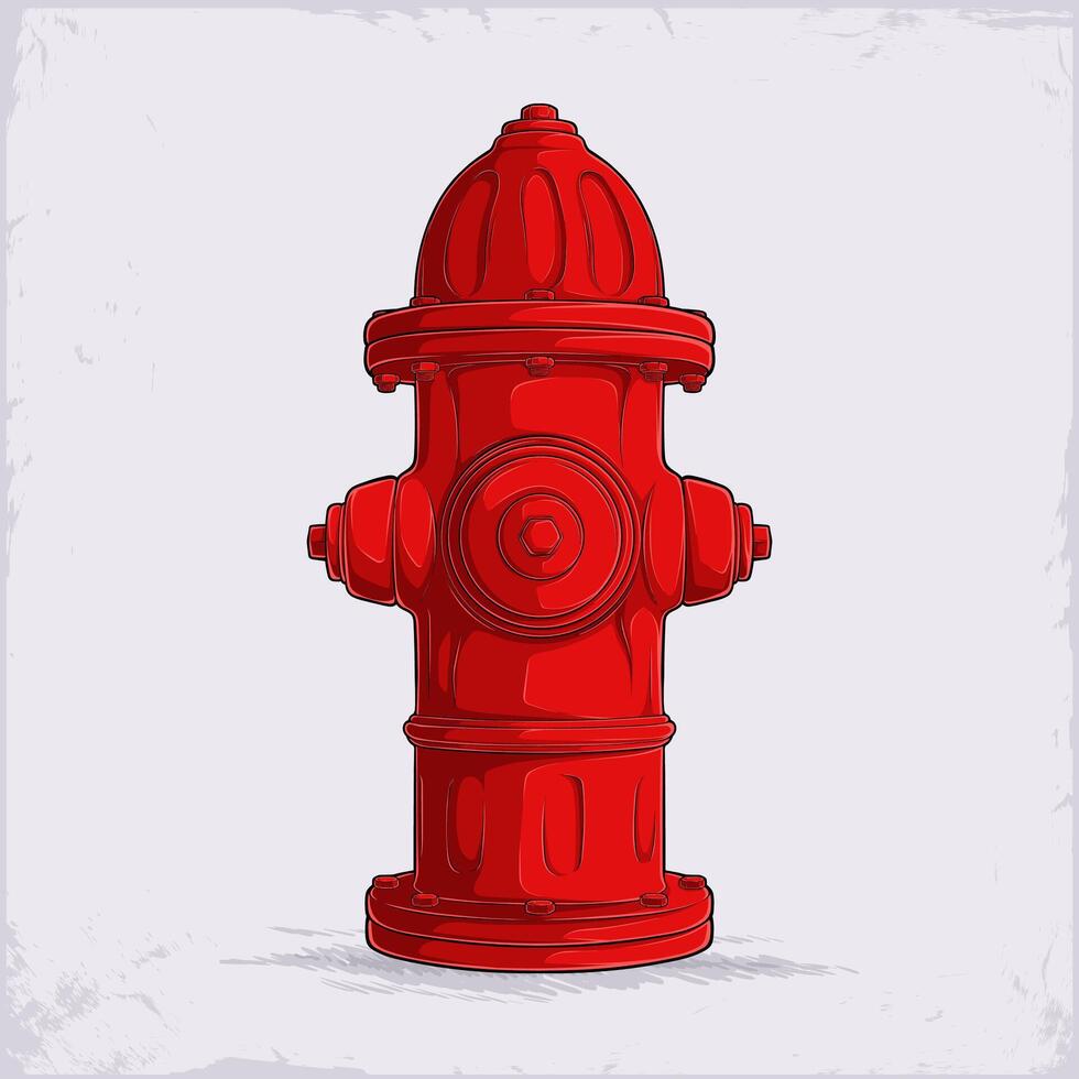 Hand drawn urban red fire hydrant used in emergencies by firefighters, water supply for fire control and extinguishing flames vector