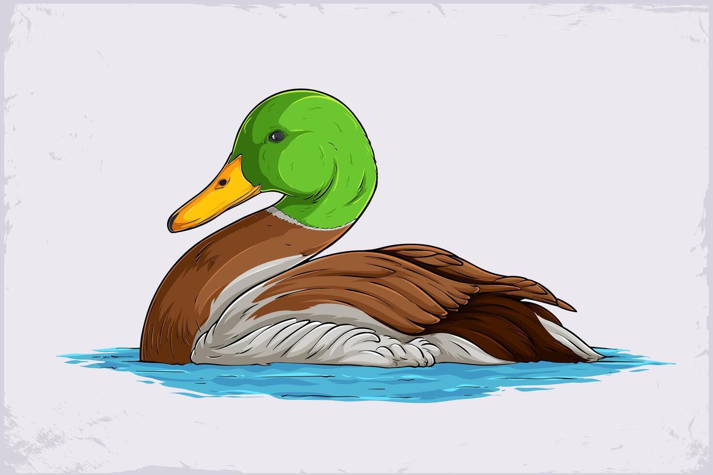 Hand drawn beautiful duck swimming in water. green and brown aquatic bird floating on lake water isolated on white background vector