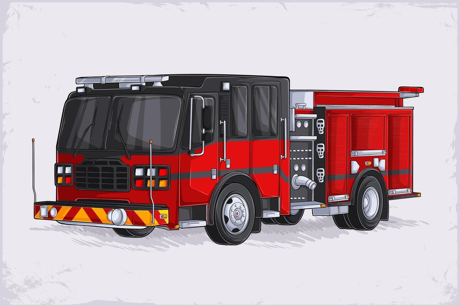 Hand drawn equipped red fire truck for firefighting, emergency service vehicle fire engine used to put out fire vector