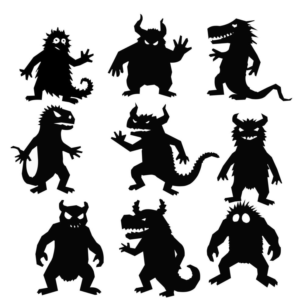 Black Silhouette Monster Set Illustration vector