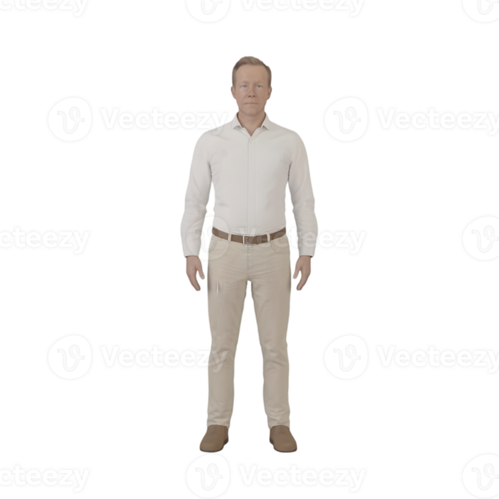 A man in a white shirt and tan pants png