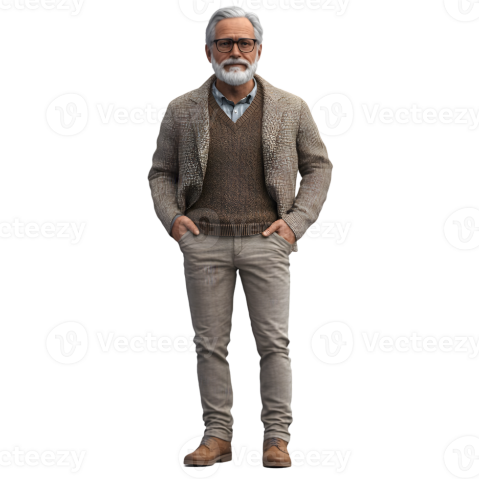 A man with a beard and glasses standing png