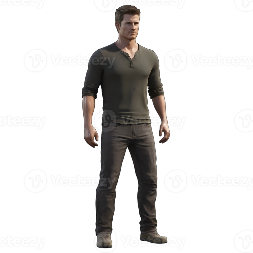 A man in a green shirt and jeans png