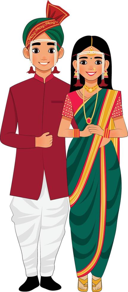 Marathi wedding couple doodle vector