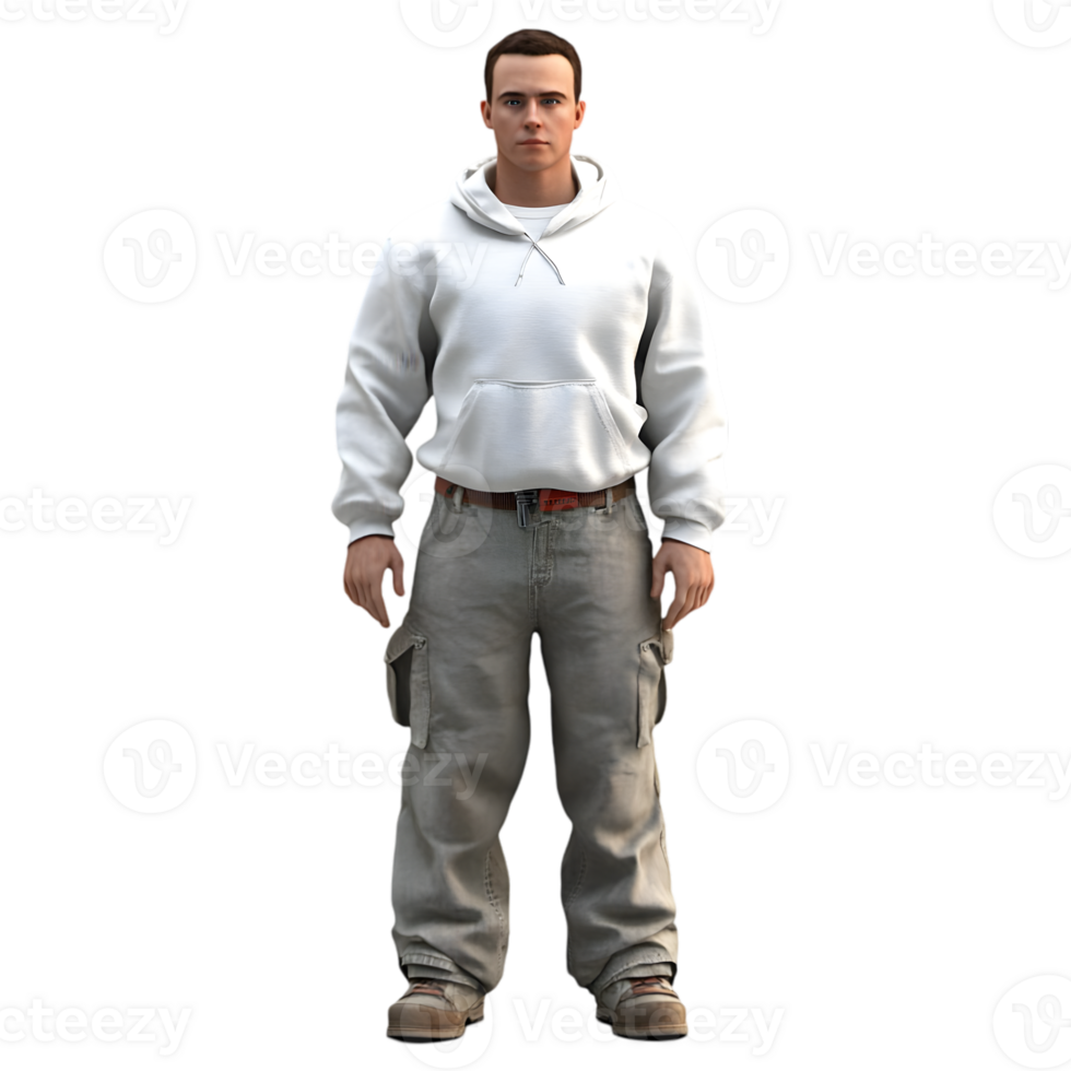 A man in a white hoodie and grey pants png