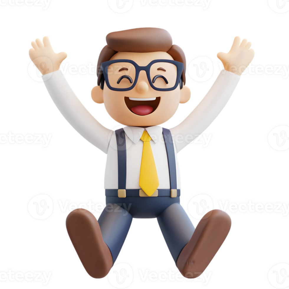 A cartoon man in glasses and tie jumping up png