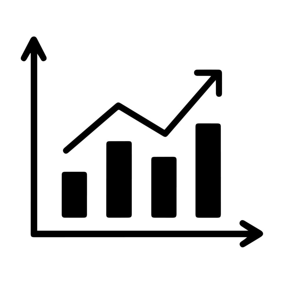 An icon of a graph with an arrow going up vector