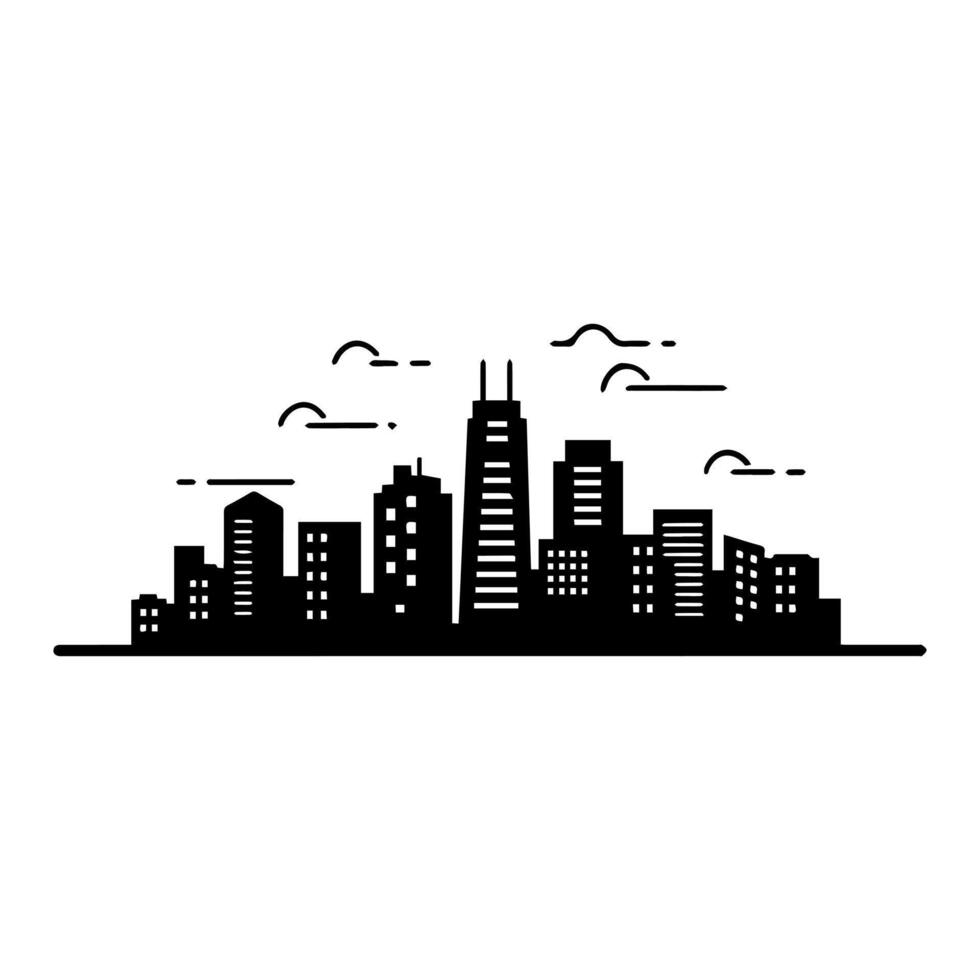 A black and white city skyline with skyscrapers vector