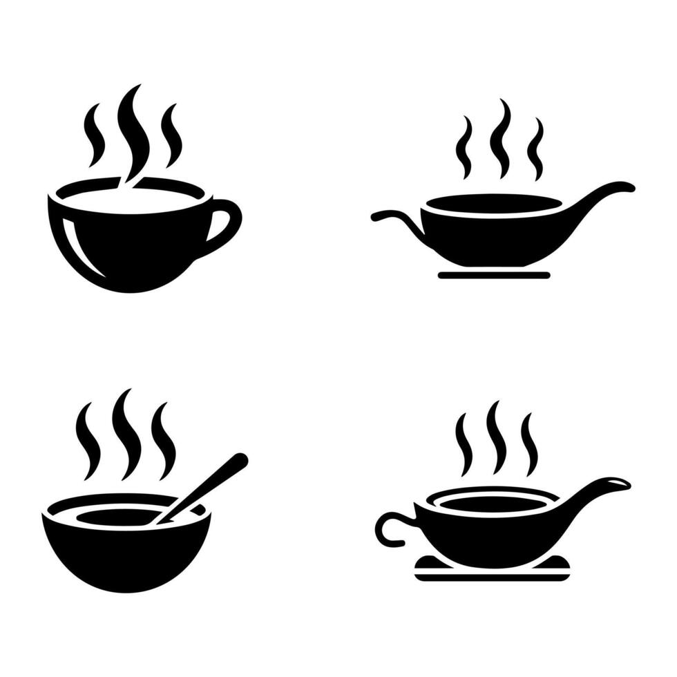 Four black and white icons of food and drink vector