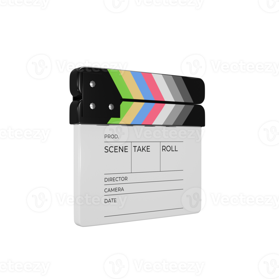 Perspective 3d icon render of white clapperboard illustration png
