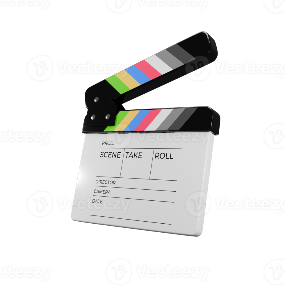 3d icon render white movie clapperboard illustration png