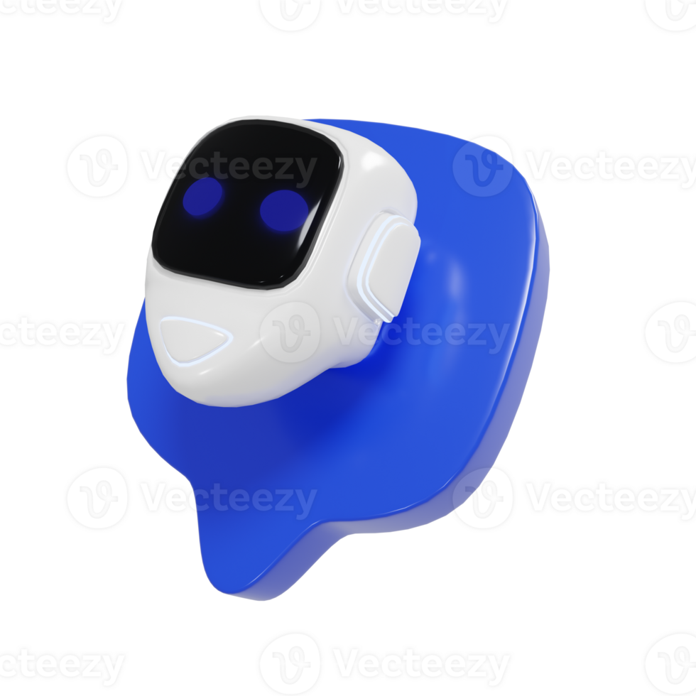 3d render of a blue bubble chat icon with a bot. Chatbot illustration. png