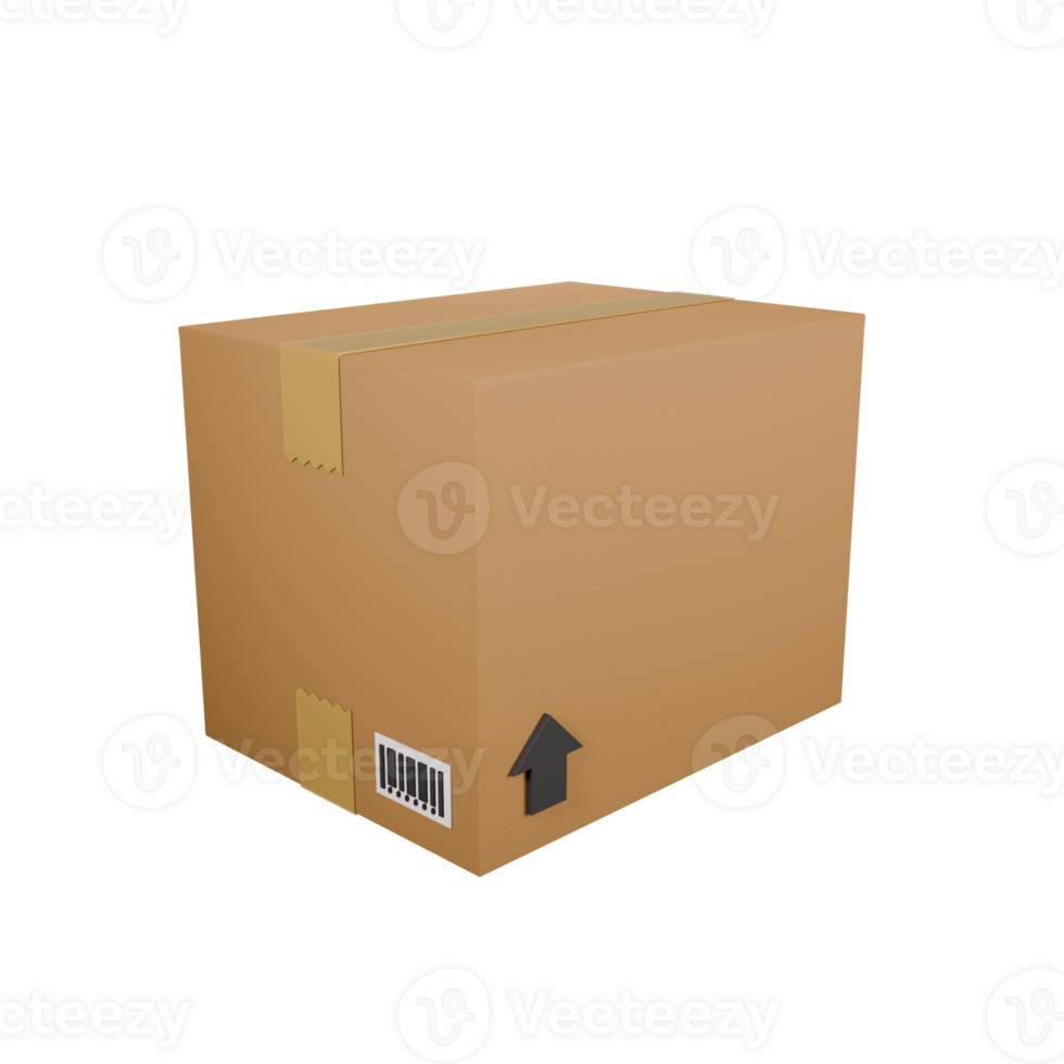 Perspective view of a closed cardboard box 3d render illustration. png