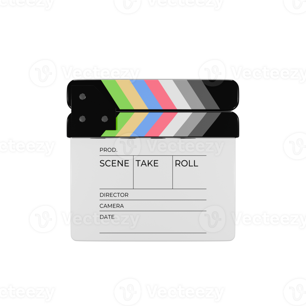 Front views 3d Icon render of white clapperboard illustration png