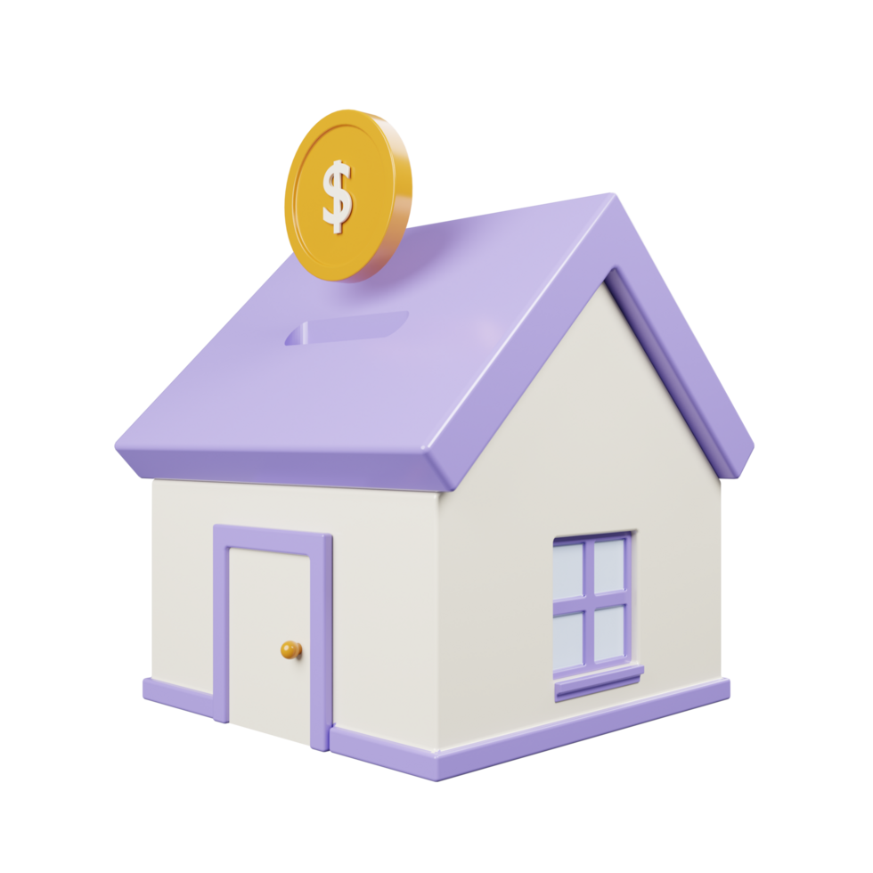 House and coin with dollar sign 3d render illustration. Representative of property investment. png
