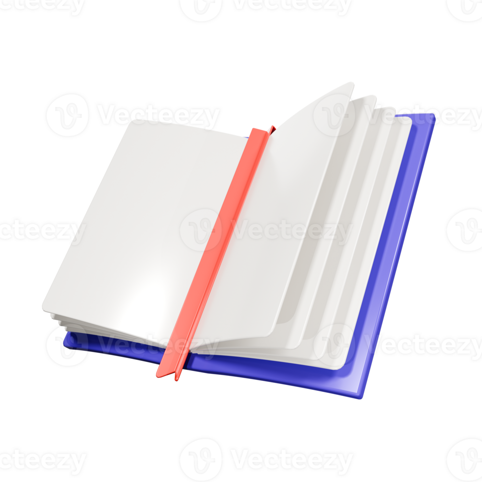 3d rendering of an open book with a bookmark illustration. png