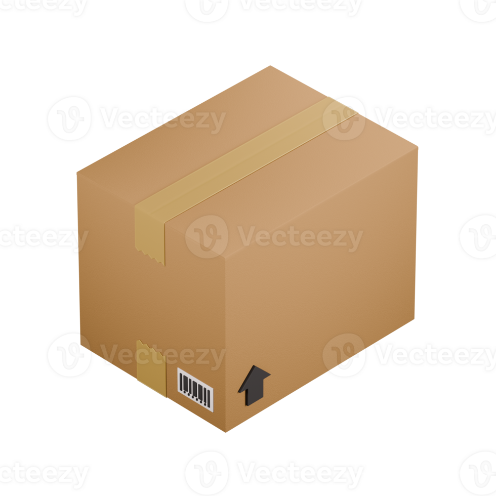 Isometric 3d rendering of a close cardboard box illustration. png