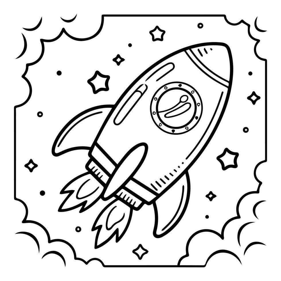 Space rocket coloring pages vector
