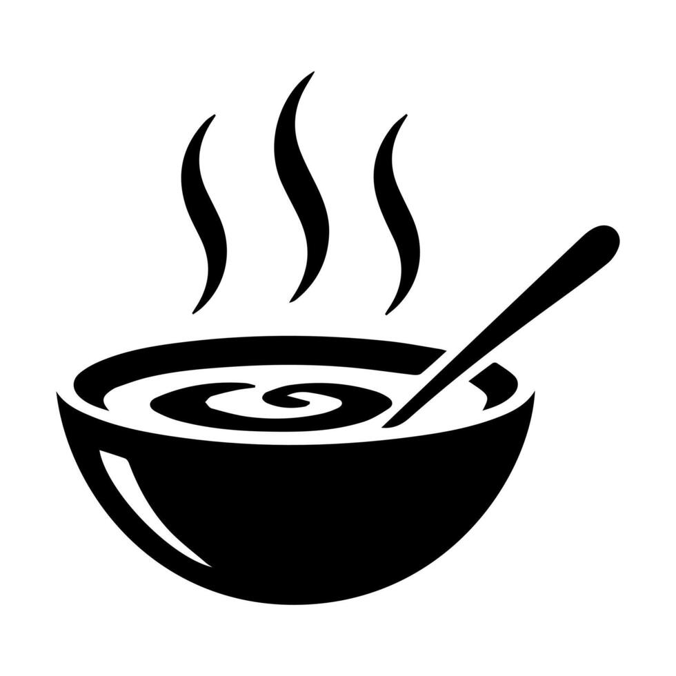 A black and white soup bowl with a spoon vector
