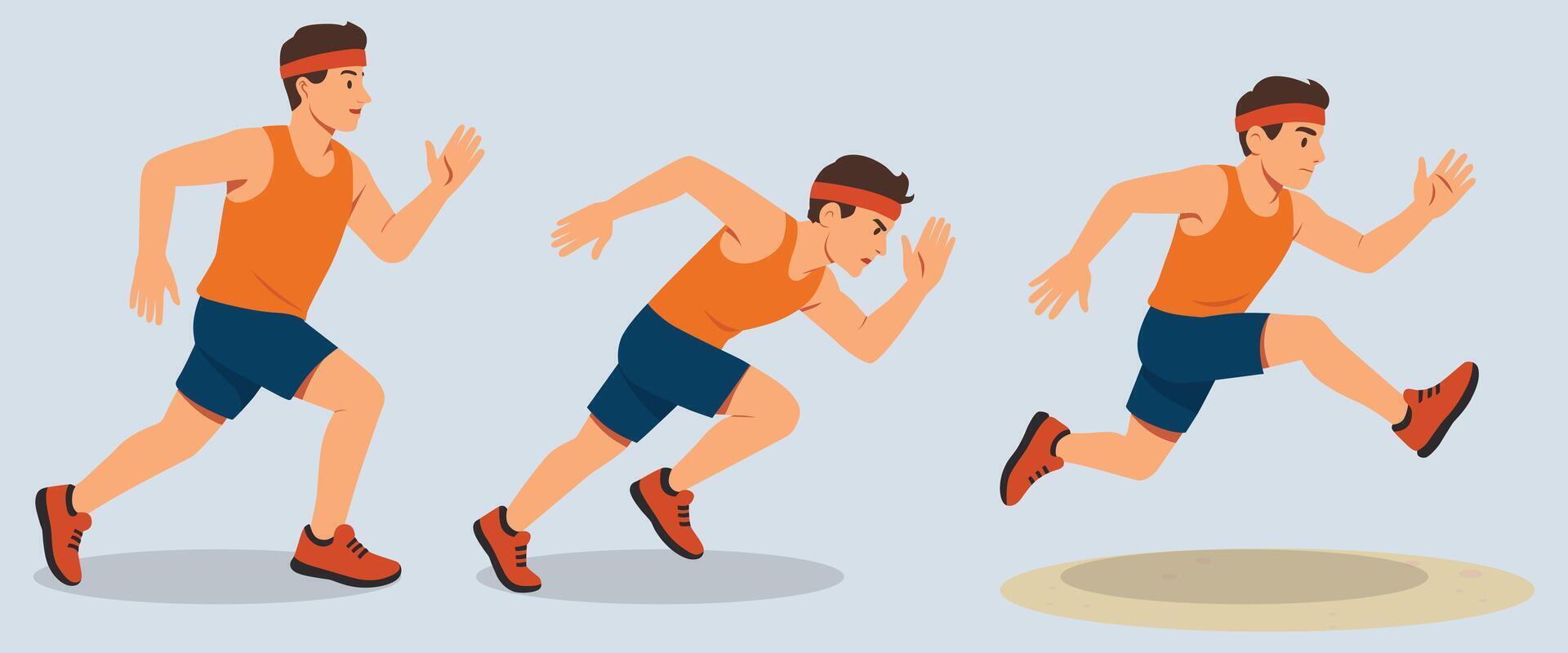 Set of Athletics Disciplines Marathon, Sprint, Long Jump Flat Illustration vector