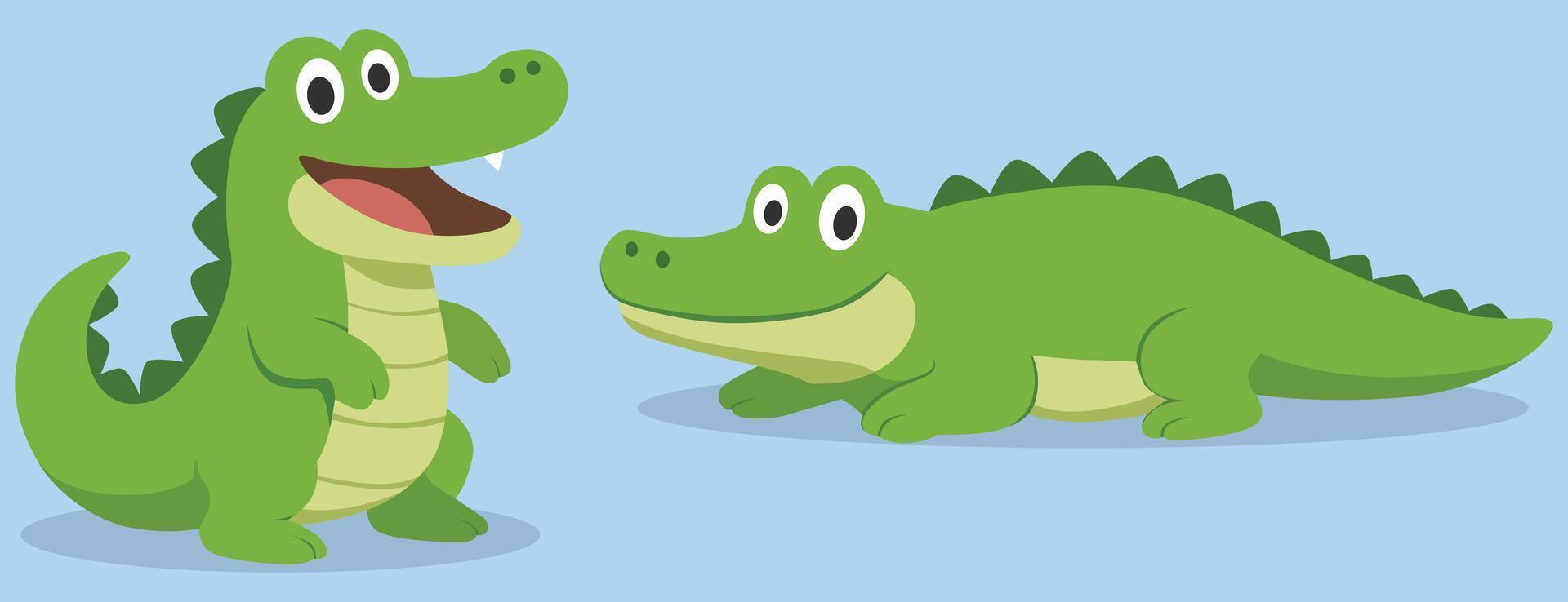Green Crocodile Cartoon Characters Flat Illustration vector