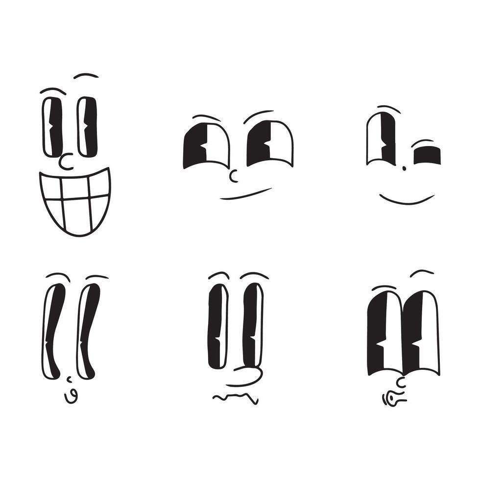 bundle cartoon expression with retro style of expression 90s classic character vector