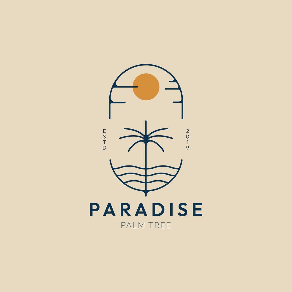 paradise summer vacation logo line art, palm tree icon logo illustration design vector