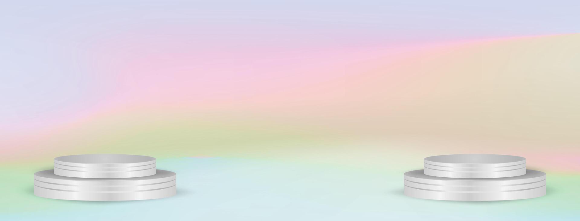Pastel Gradient Background with Dual Silver Podiums ideal for modern ecommerce promotions, product showcases, and stylish digital ads vector