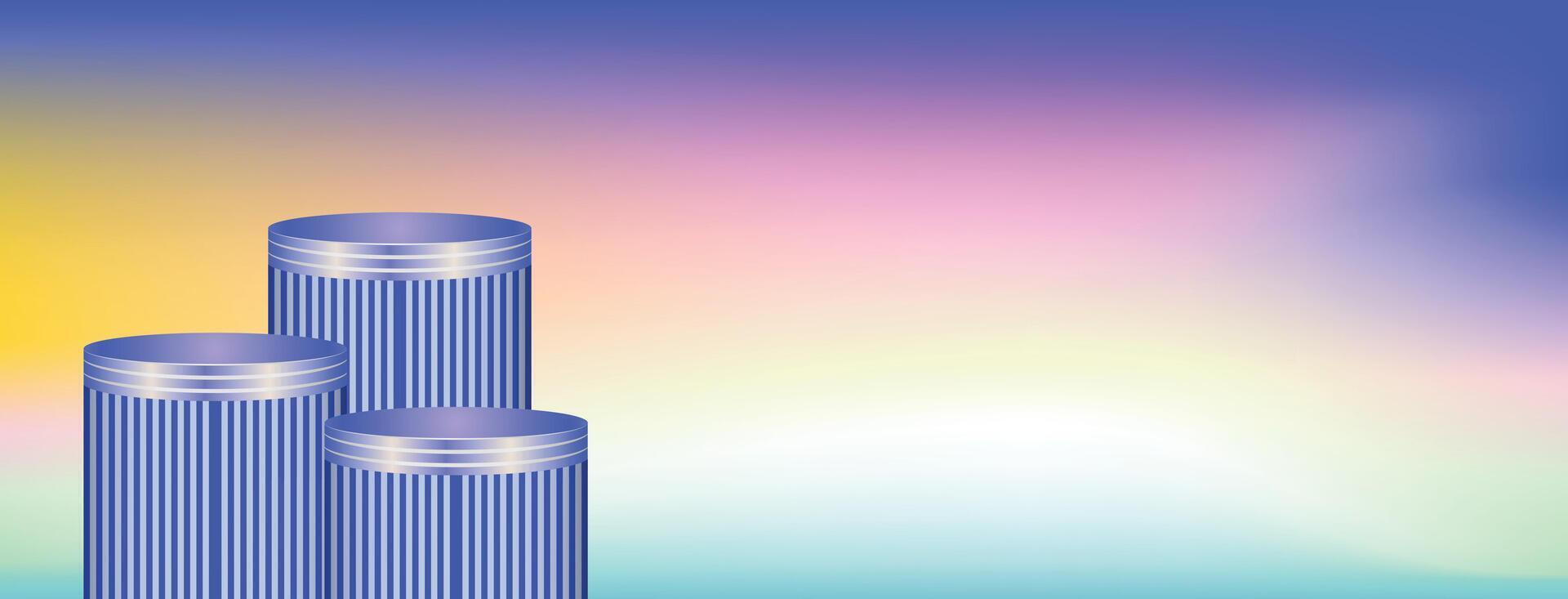 Colorful Gradient Background with Blue Podiums. stacked blue 3d podiums. ideal for vibrant ecommerce promotions, digital campaigns, and product showcase ads vector